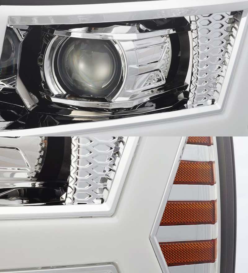 AlphaRex 07-13 Chevy 1500HD PRO-Series Proj Headlights Plank Style Chrome w/Activ Light/Seq Signal