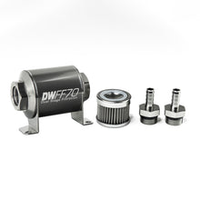 Load image into Gallery viewer, DeatschWerks Stainless Steel 3/8in 40 Micron Universal Inline Fuel Filter Housing Kit (70mm)