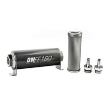 Load image into Gallery viewer, DeatschWerks Stainless Steel 3/8in 10 Micron Universal Inline Fuel Filter Housing Kit (160mm)