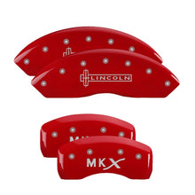 Load image into Gallery viewer, MGP 4 Caliper Covers Engraved Front Lincoln Engraved Rear MKX Red finish silver ch