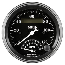 Load image into Gallery viewer, Auto Meter Gauge Tach/Speedo 3 3/8in 120mph &amp; 8k RPM Elec. Program. Old Tyme Blk
