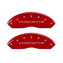 Load image into Gallery viewer, MGP 4 Caliper Covers Engraved Front C5/Corvette Engraved Rear C5/Z06 Red finish silver ch