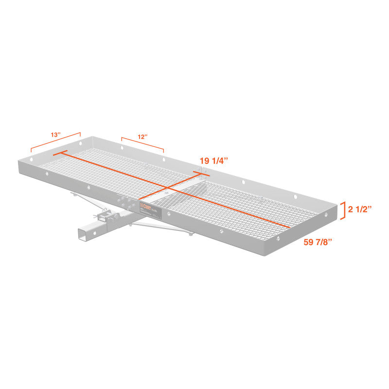 Curt 60in x 20in Aluminum Tray-Style Cargo Carrier (Folding 2in Shank)