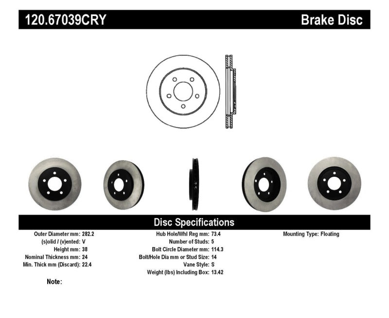 Stoptech 91-02 Dodge Caravan / Chrysler Town & Country Front Ultra-Premium CRYO-STOP Rotor