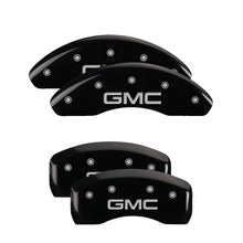 Load image into Gallery viewer, MGP 4 Caliper Covers Engraved Front &amp; Rear GMC Black finish silver ch