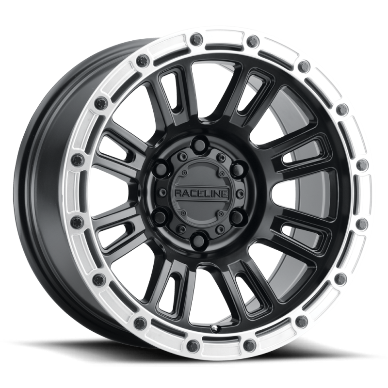 Raceline 956BS Compass 17x8in / 5x114.3 BP / 30mm Offset / 72.62mm Bore - Black & Silver Lip Wheel