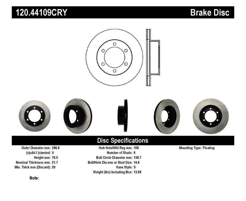 Stoptech 95-02 Toyota 4Runner Front Premium High-Carbon CRYO Rotor