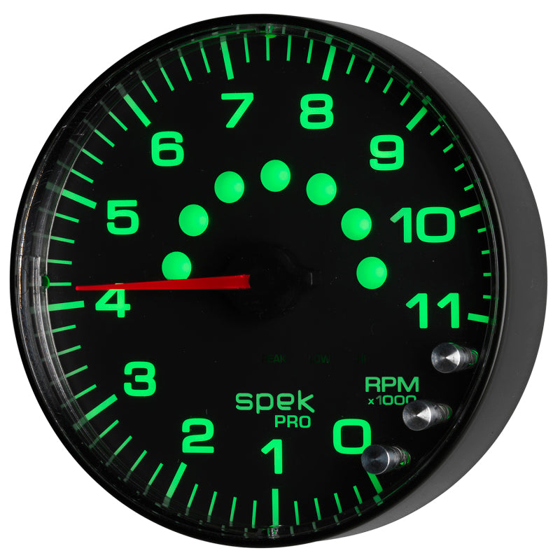 Autometer Spek-Pro Gauge Tachometer 5in 11K Rpm W/Shift Light & Peak Mem Black/Black