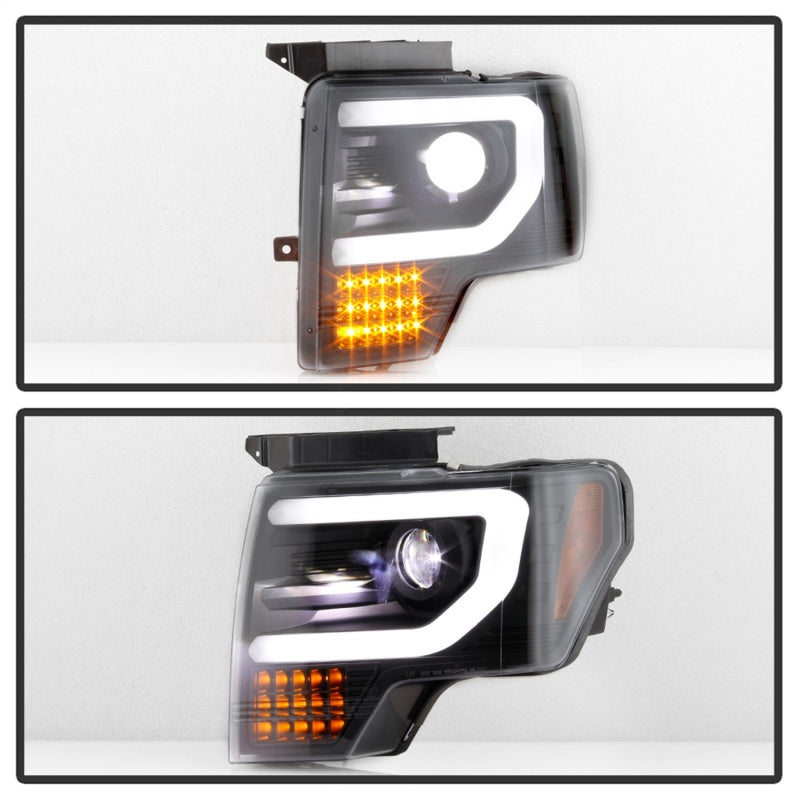 Spyder Ford F150 09-14 Halogen Light Bar Projector Headlights Black PRO-YD-FF15009PL-SEQ-BK