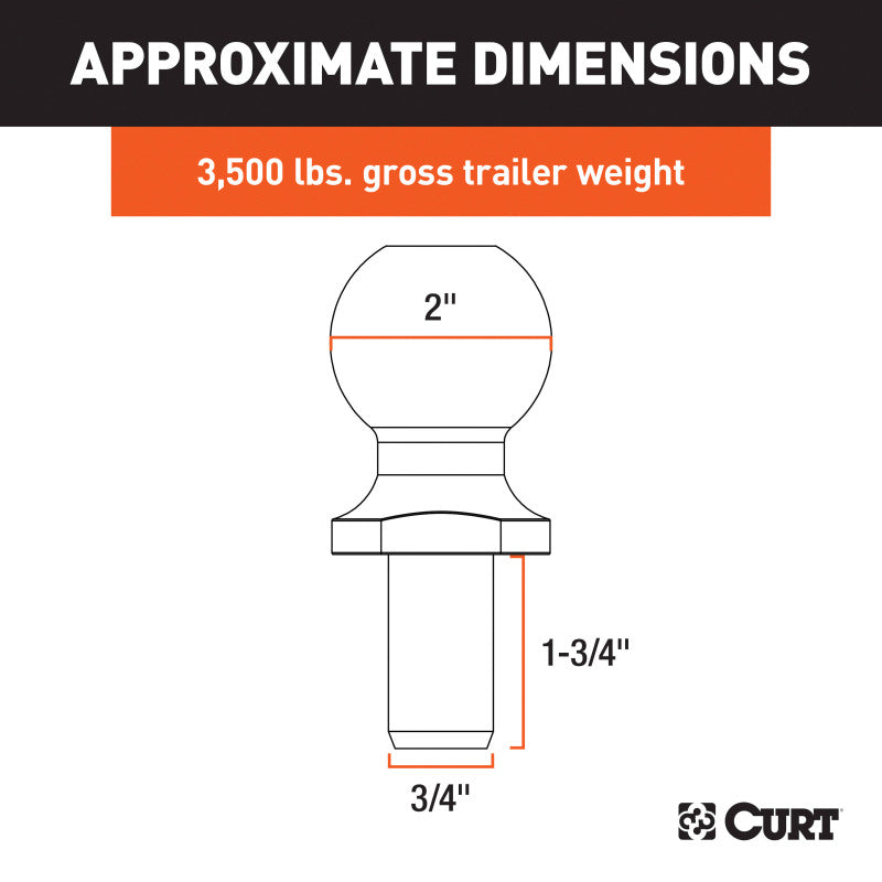 Curt 2in Trailer Ball (3/4in x 1-3/4in Shank 3500lbs Chrome)