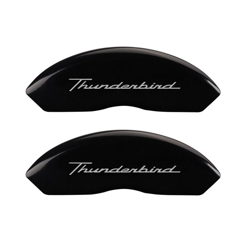 MGP 4 Caliper Covers Engrvd Front No bolts/Tbird Engrvd Rear/Tbird Emblem Blk fnsh slvr ch