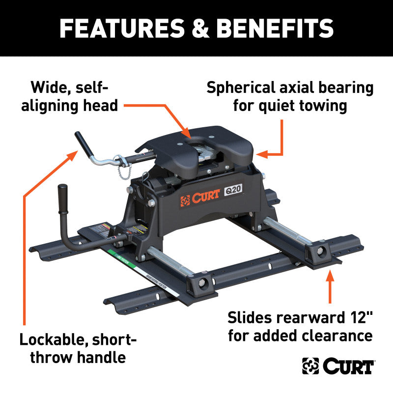 Curt Q20 5th Wheel Hitch w/Roller & Rails