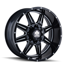 Load image into Gallery viewer, Mayhem 8100 Monstir 20x9 / 8x180 BP / 18mm Offset / 124.1mm Hub Black w/ Milled Spokes Wheel