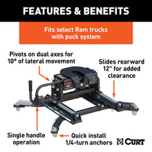 Load image into Gallery viewer, Curt E16 5th Wheel Hitch w/Roller and Ram Puck System Adapter