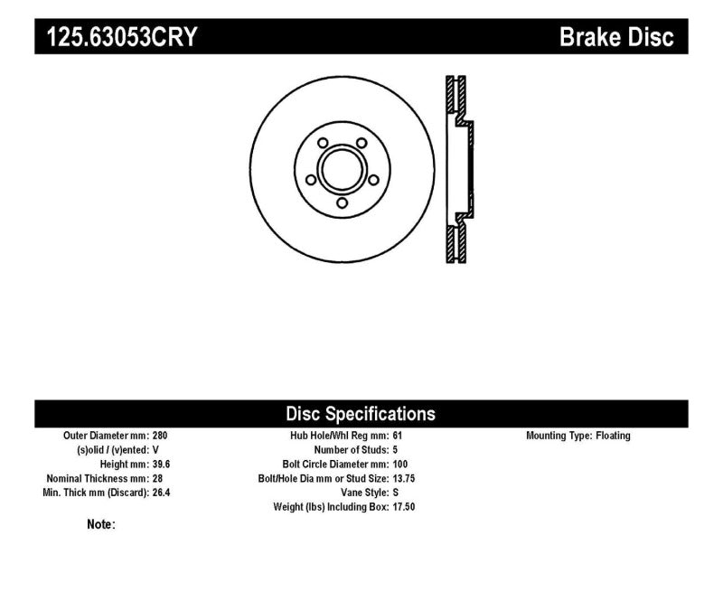 Stoptech 03-05 SRT-4 Front CRYO-STOP Rotor