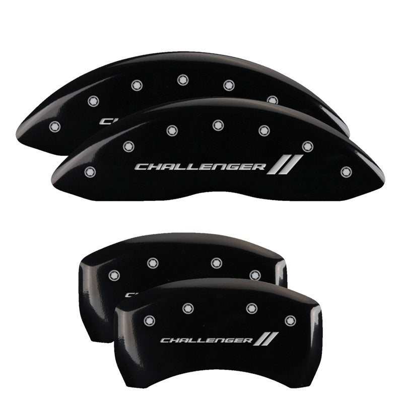 MGP 4 Caliper Covers Engraved Front & Rear With stripes/Challenger Black finish silver ch