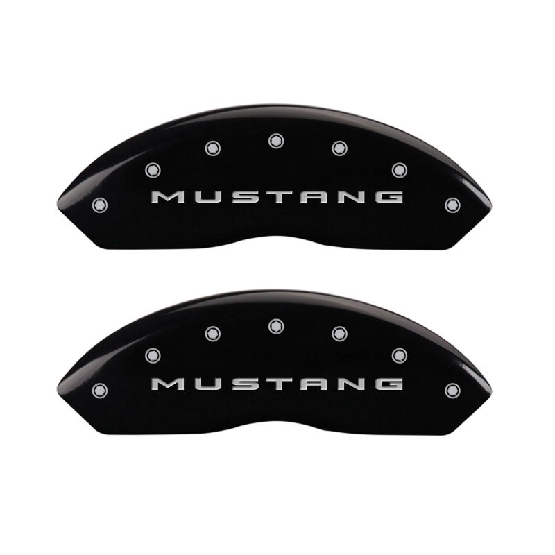 MGP 4 Caliper Covers Engraved Front 2015/Mustang Engraved Rear 2015/37 Black finish silver ch