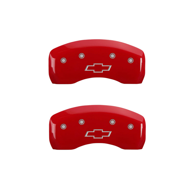 MGP 4 Caliper Covers Engraved Front & Rear Bowtie Red Finish Silver Char 2019 Chevrolet Bolt EV