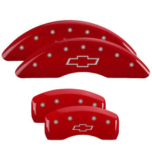 Load image into Gallery viewer, MGP 4 Caliper Covers Engraved Front &amp; Rear Bowtie Red finish silver ch