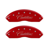 MGP 4 Caliper Covers Engraved Front Cursive/Cadillac Engraved Rear XLR Red finish silver ch