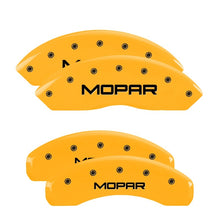 Load image into Gallery viewer, MGP 4 Caliper Covers Engraved Front &amp; Rear Mopar Yellow Finish Black Char 2004 Jeep Wrangler