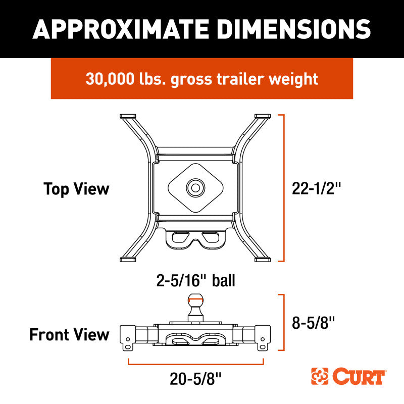 Curt Spyder 5th Wheel Rail Gooseneck Hitch with 2-5/16in Ball - 30K