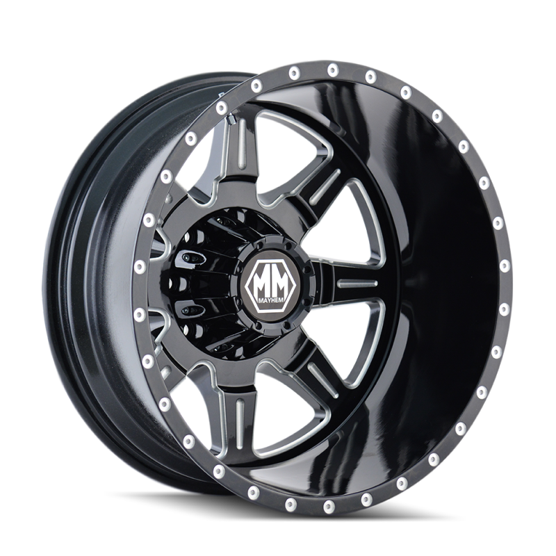 Mayhem 8101 Monstir 19.5x6.75/8x165.1 BP/-143mm Offset/121.3mm Hub Rear Black w/ Milled Spokes Wheel