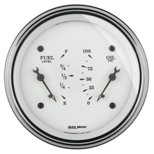 Load image into Gallery viewer, AutoMeter Gauge Dual Fuel &amp; Oilp 3-3/8in. 0 Ohm(e) to 90 Ohm(f)&amp; 100PSI Elec Old Tyme White