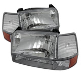 xTune Ford F150/Bronco 92-96 Headlights w/Corner Bumper 6pcs Amber- Chrome HD-JH-FB92-SET-AM-C