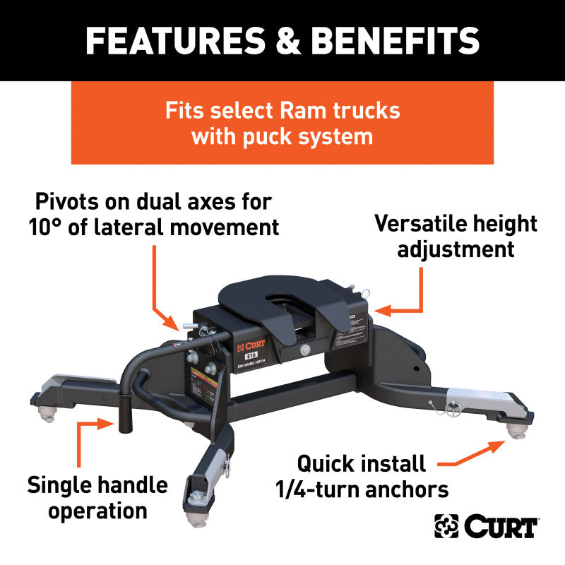 Curt E16 5th Wheel Hitch w/Ram Puck System Legs