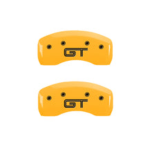 Load image into Gallery viewer, MGP 4 Caliper Covers Engraved Front Mustang Rear S197/GT Yellow Finish Black Char 2003 Ford Mustang