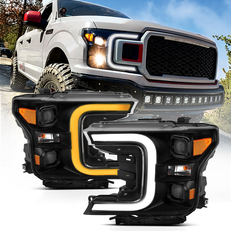 ANZO 18-19 Ford F-150 LED Projector Headlights w/ Plank Style Switchback Black w/ Amber