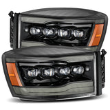 AlphaRex 06-08 Ram 1500HD NOVA LED Proj Headlights Plnk Style Alpha Blk w/Seq Signal/DRL/Amber LED