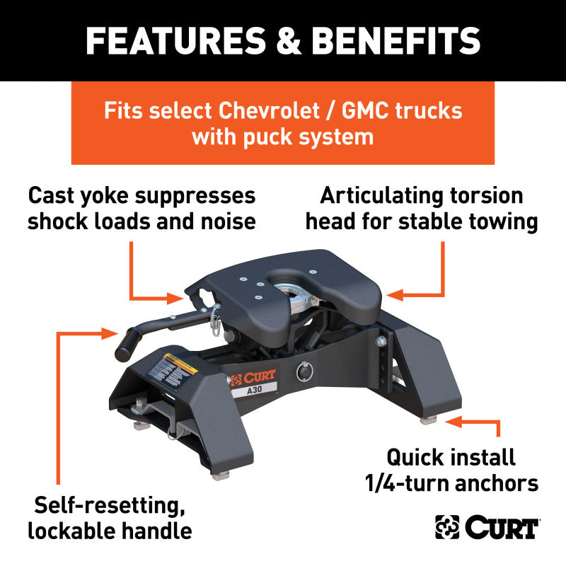 Curt A30 5th Wheel Hitch w/GM Puck System Legs