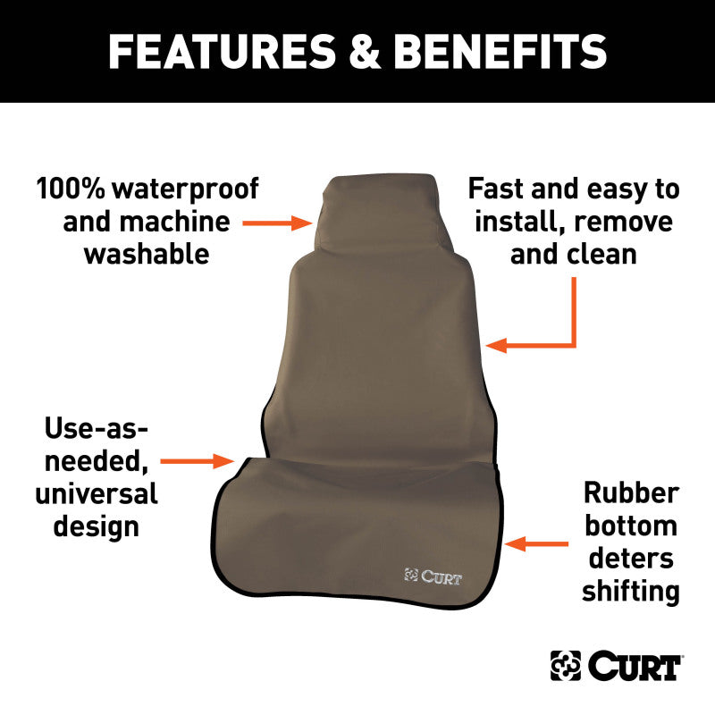 Curt Seat Defender 58in x 23in Removable Waterproof Brown Bucket Seat Cover