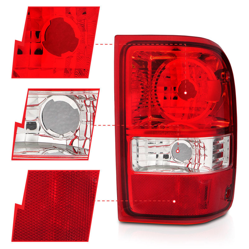 ANZO 2001-2011 Ford Ranger Taillights w/ Red/Clear Lens (OE Replacement) Pair