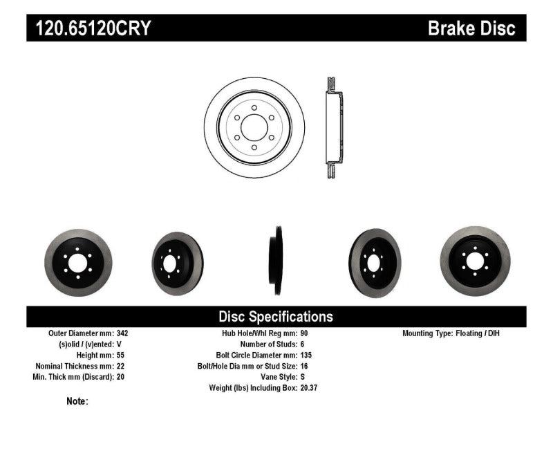 Stoptech 07-15 Ford Expedition / Lincoln Navigator Performance Rear Cryo Brake Rotor