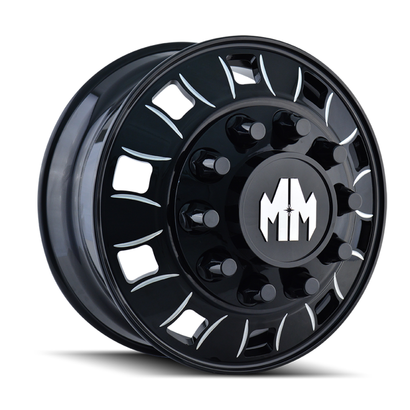 Mayhem 8180 BigRig 22.5x8.25/10x285.75 BP/169mm Offset/220.1mm Hub Front Black w/Milled Spokes Wheel