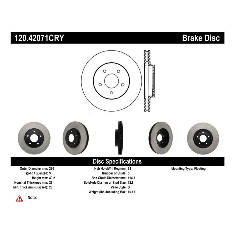 Stoptech 02-06 Infinity Q45 / 04-11 Nissan Quest Premium Front Cryo Brake Rotor