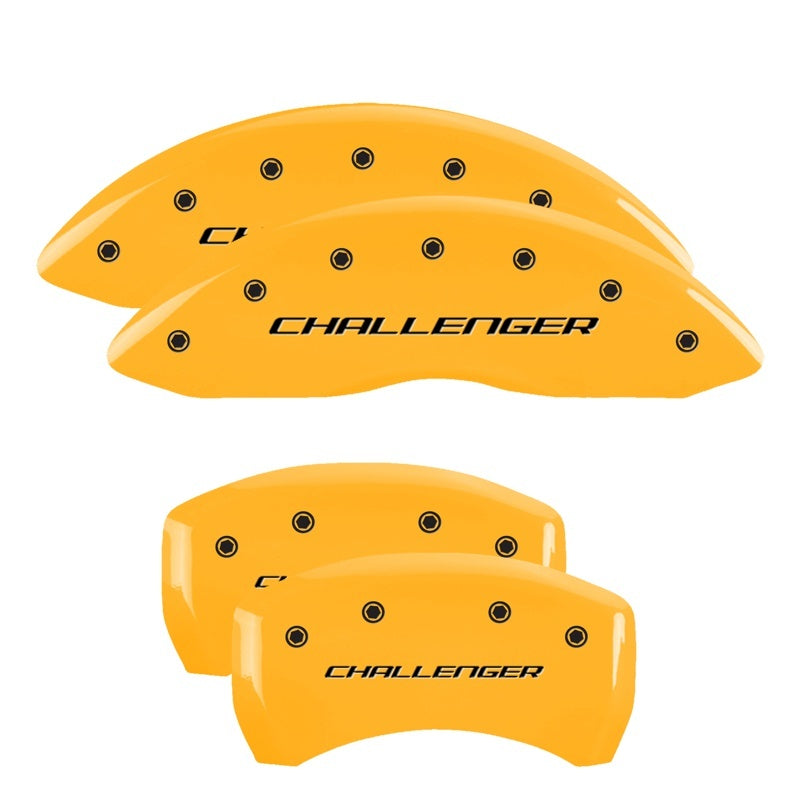 MGP 4 Caliper Covers Engraved Front & Rear Block/Challenger Yellow finish black ch