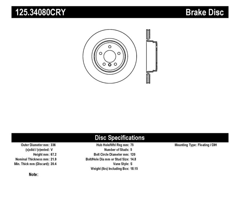 Stoptech 06 BMW 330xi/330i/07-08 335xi/07-11 335i/09-11 335ixDrive Rear CRYO-STOP Rotor