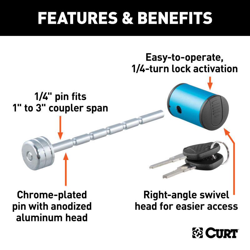 Curt Coupler Lock (1/4in Pin 1in to 3in Latch Span Right-Angle Chrome)