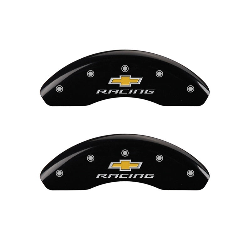 MGP Front set 2 Caliper Covers Engraved Front Chevy racing Black finish silver ch