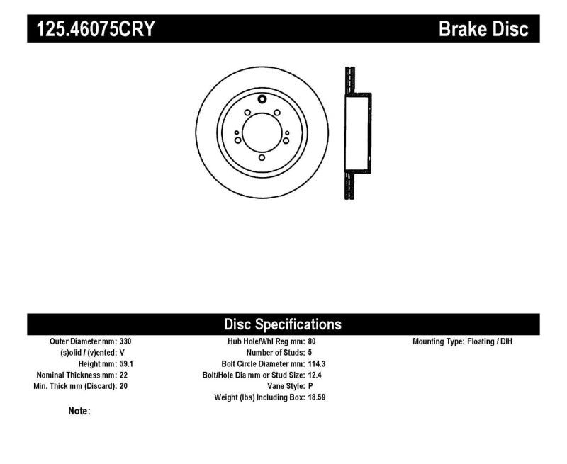 Stoptech 08 Mitsubishi Lancer Evo AWD Rear High Carbon CRYO-STOP Rotor