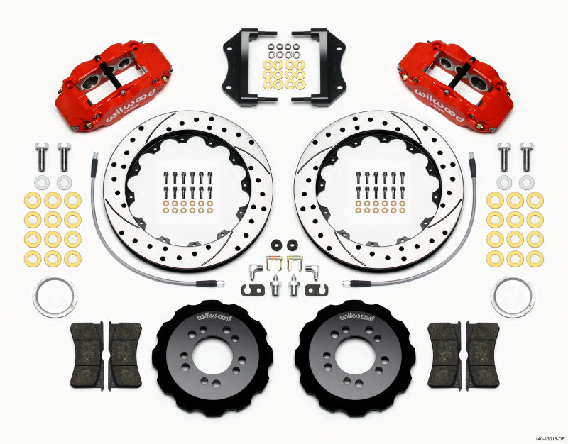 Wilwood Narrow Superlite 6R Front Hat Kit 12.88in Drill Red 2013-Up Ford Focus ST w/ Lines