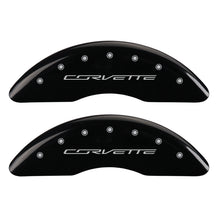 Load image into Gallery viewer, MGP 4 Caliper Covers Engraved Front &amp; Rear C7/Corvette Black finish silver ch