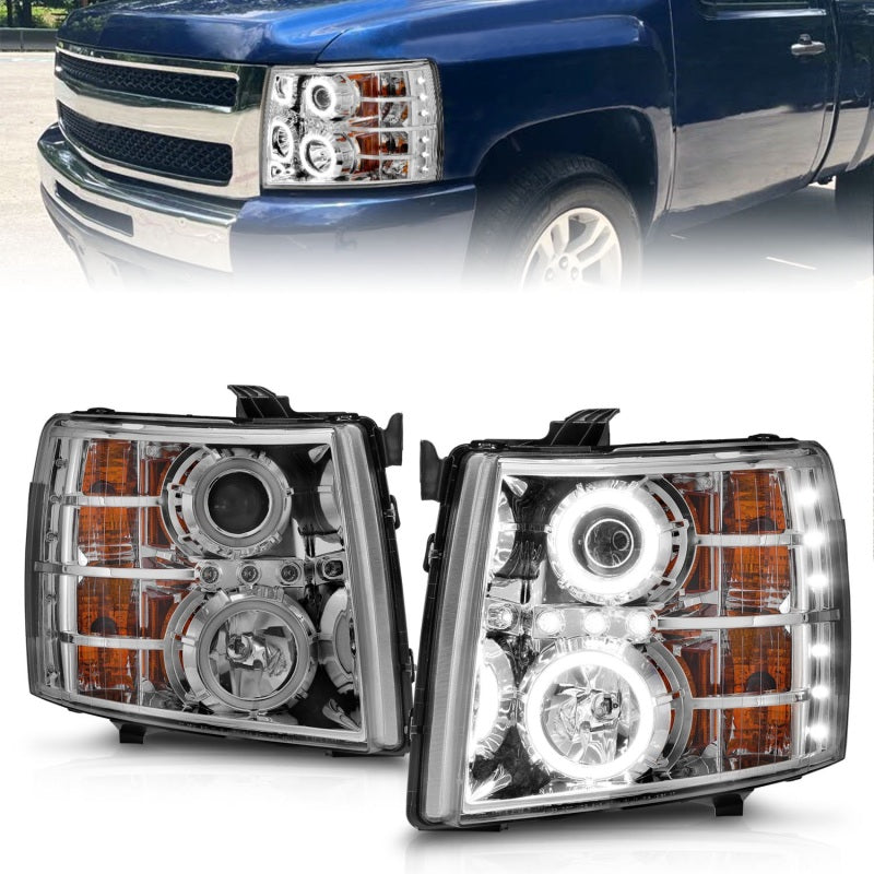 ANZO 2007-2013 Chevrolet Silverado 1500 Projector Headlights w/ Halo Chrome