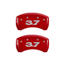 Load image into Gallery viewer, MGP 4 Caliper Covers Engraved Front Mustang Engraved Rear 37 Red finish silver ch