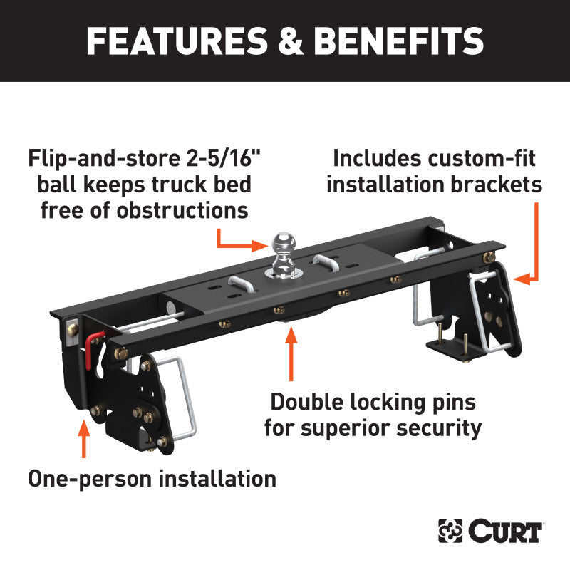 Curt 03-10 Dodge Ram 3500 Double Lock EZr Gooseneck Hitch Kit w/Installation Brackets