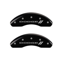 Load image into Gallery viewer, MGP 4 Caliper Covers Engraved Front &amp; Rear With stripes/Dodge Black finish silver ch